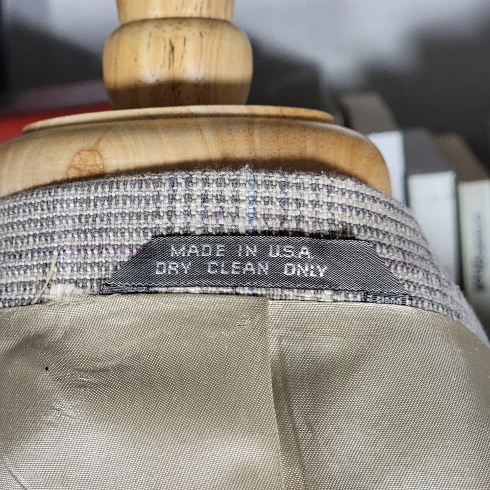 VTG Haggar Imperial Men's Sport Coat Blazer Two Button Gray‎ Beige Plaid 44L